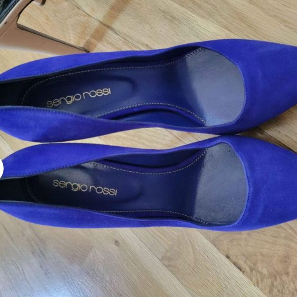 Sergio Rossi Blue Suede Platform Pumps 37